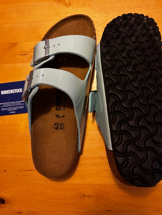 Birkenstock Shoes - Birkenstock Women’s Arizona Patent Sandals - Surf Green, Size 40